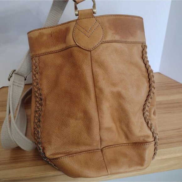 Tommy Hilfiger Cognac Soft Pebble Leather Adjustable Crossbody Tote Bag - Picture 2 of 13